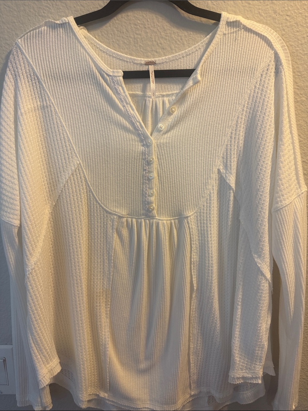 Free People Waffle Knit Button-Front Henley